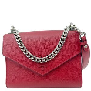 Prada  Monochrome Small Calfskin Saffiano Leather Chain Shoulder Bag Red